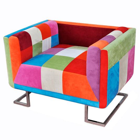 vidaXL Πολυθρόνα Cube με Σχέδιο Patchwork και Πόδια Χρωμίου Υφασμάτινη