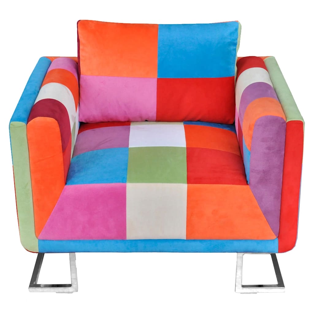 vidaXL Πολυθρόνα Cube με Σχέδιο Patchwork και Πόδια Χρωμίου Υφασμάτινη