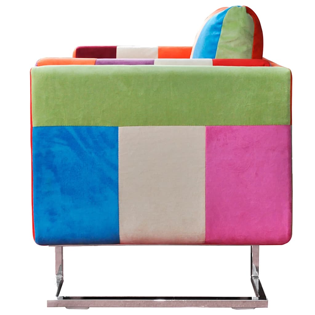 vidaXL Πολυθρόνα Cube με Σχέδιο Patchwork και Πόδια Χρωμίου Υφασμάτινη