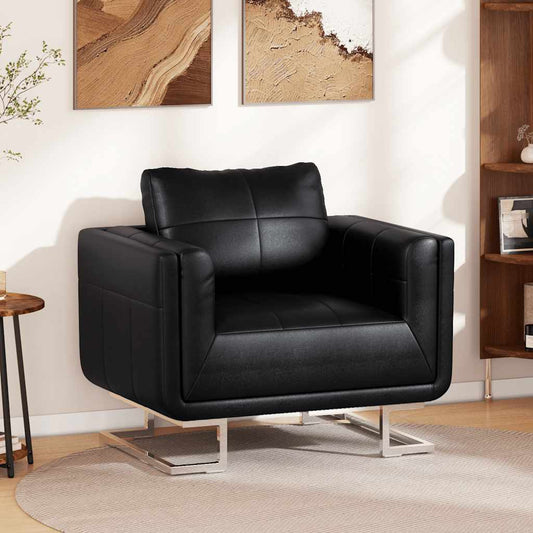 vidaXL Πολυθρόνα Cube Μαύρη από Συνθετικό Δέρμα με Πόδια Χρωμίου