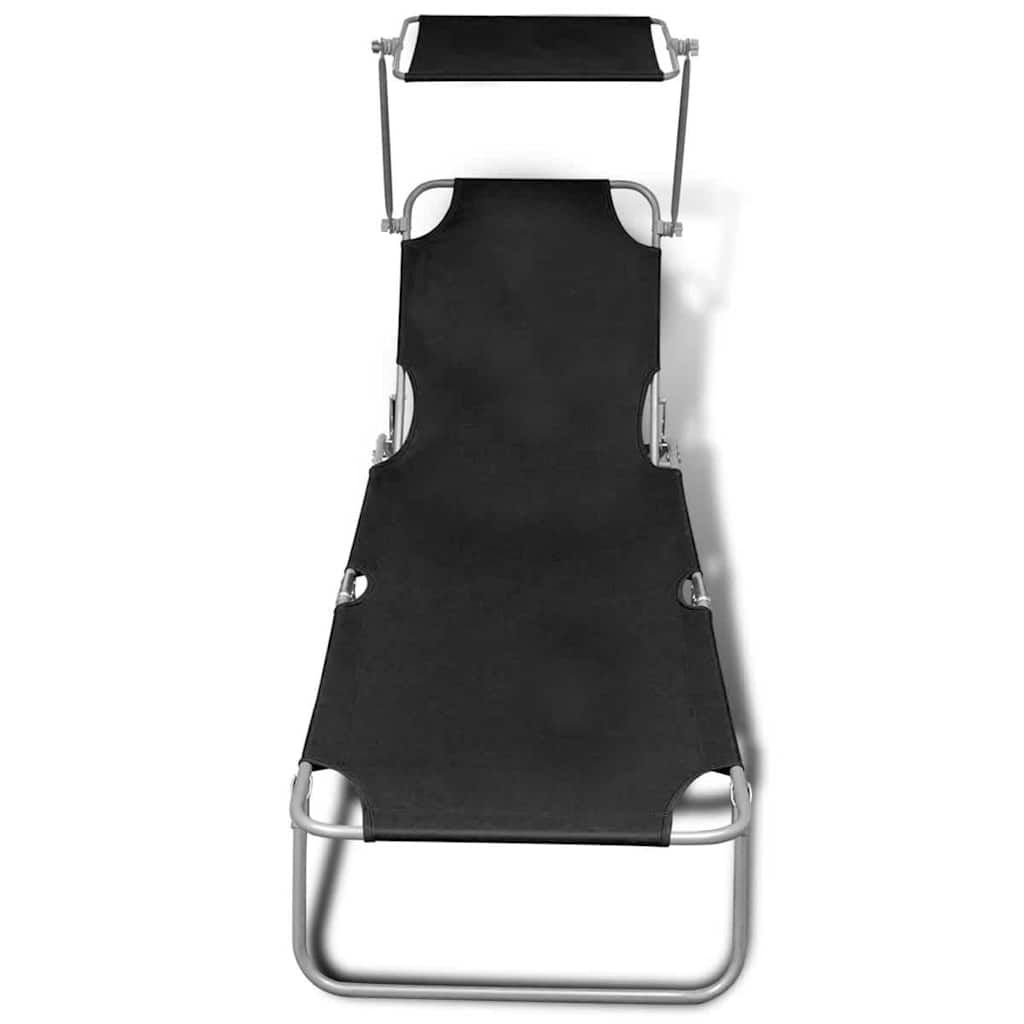 vidaXL Ξαπλώστρα Πτυσσόμενη Μαύρη από Ατσάλι/Ύφασμα με Σκίαστρο