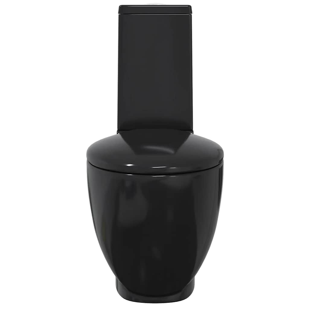 vidaXL Λεκάνη Τουαλέτας Στρογγυλή Ροή Νερού Κάτω Μέρος Μαύρη Κεραμική