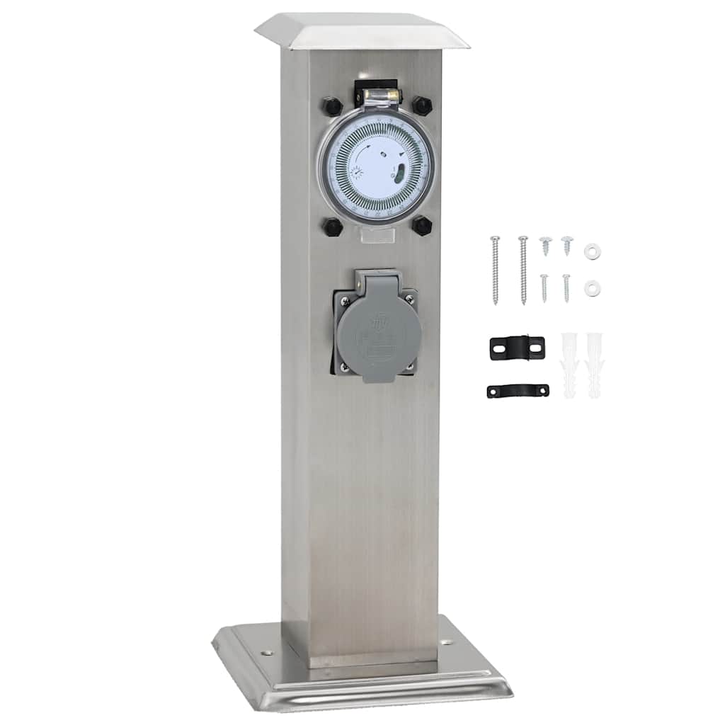 Στύλος Πρίζας Κήπου από Ανοξείδωτο Ατσάλι με Χρονοδιακόπτη