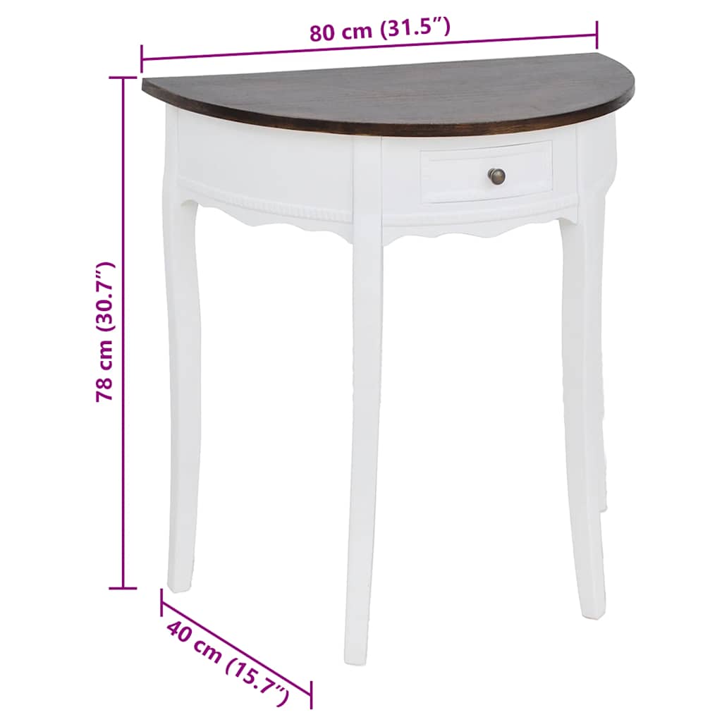 vidaXL Κονσόλα Τραπέζι με Συρτάρι Ημικυκλική με Καφέ Επιφάνεια