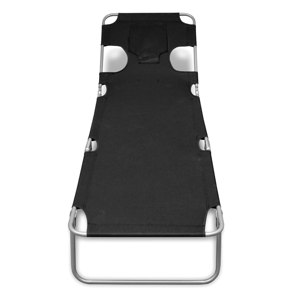 vidaXL Ξαπλώστρα Πτυσσόμενη Μαύρη Ατσάλινη με Ηλεκτρ. Βαφή & Μαξιλάρι