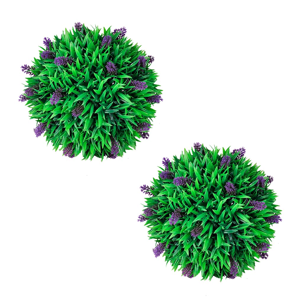 Σετ Πυξάρι με Λεβάντα Τεχνητό Φυτό σε Σχήμα Μπάλας 2 τεμ. 30 εκ.