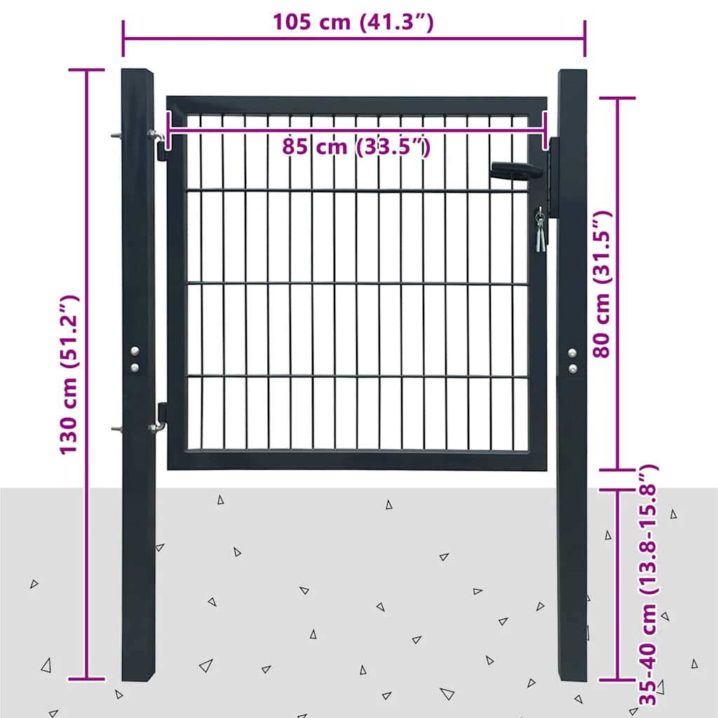 vidaXL Πόρτα Περίφραξης 2D (Μονή) Ανθρακί Γκρι 100x80 εκ.