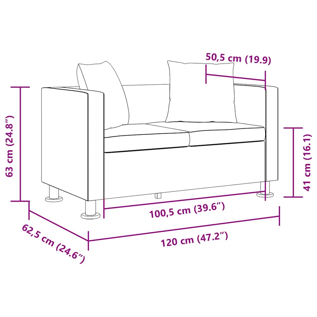 vidaXL Καναπές Διθέσιος Μαύρος από Συνθετικό Δέρμα
