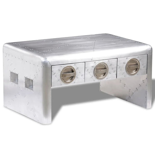 vidaXL Τραπεζάκι Σαλονιού Vintage Aviator με 3 Συρτάρια από Αλουμίνιο