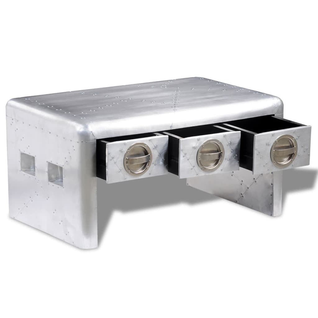 vidaXL Τραπεζάκι Σαλονιού Vintage Aviator με 3 Συρτάρια από Αλουμίνιο