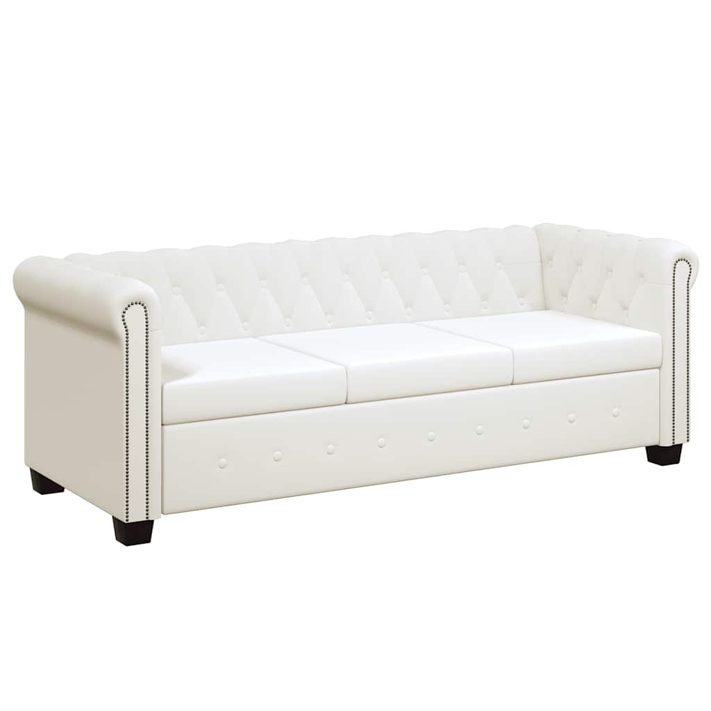 vidaXL Καναπέδες Chesterfield Διθέσιος + Τριθέσιος Λευκό Συνθ. Δέρμα