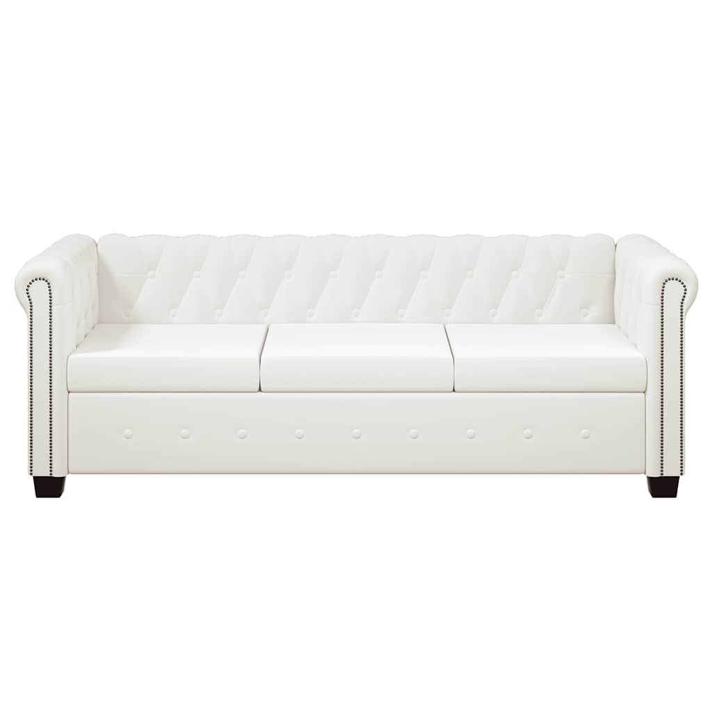 vidaXL Καναπέδες Chesterfield Διθέσιος + Τριθέσιος Λευκό Συνθ. Δέρμα
