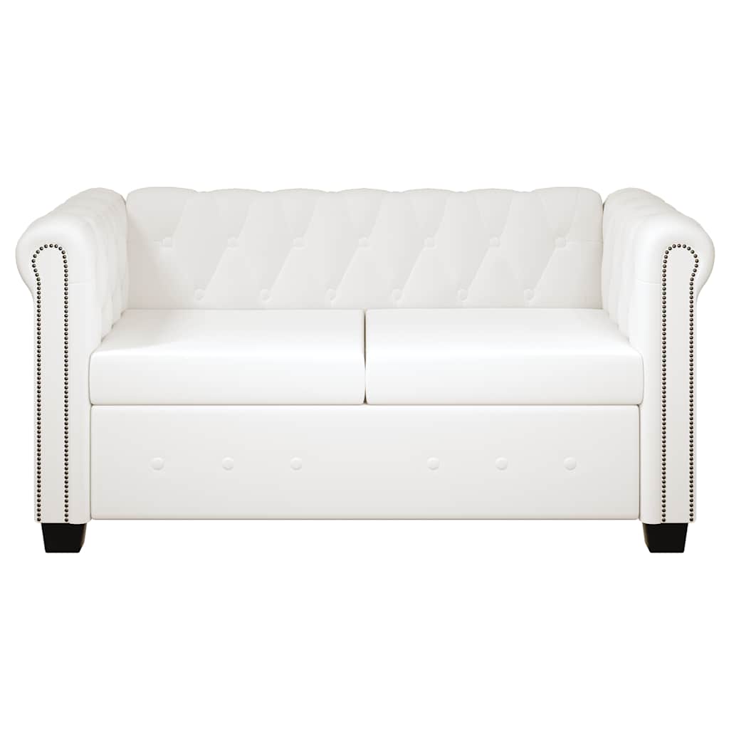 vidaXL Καναπέδες Chesterfield Διθέσιος + Τριθέσιος Λευκό Συνθ. Δέρμα