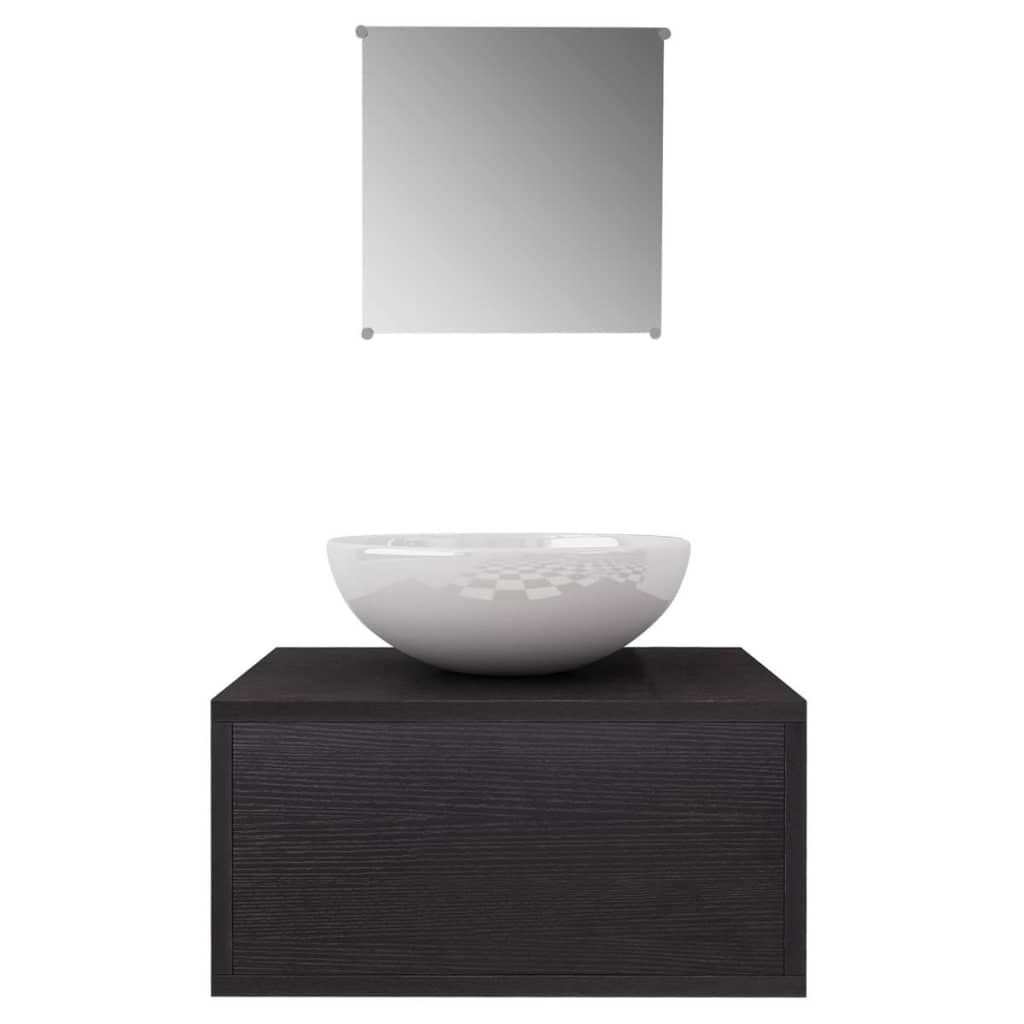 vidaXL Έπιπλο Μπάνιου με Νιπτήρα και Μπαταρία Σετ 4 Τεμαχίων Μαύρο