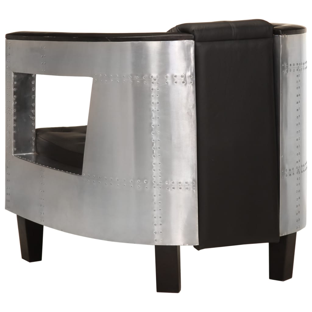 vidaXL Πολυθρόνα Aviator Μαύρη από Γνήσιο Δέρμα