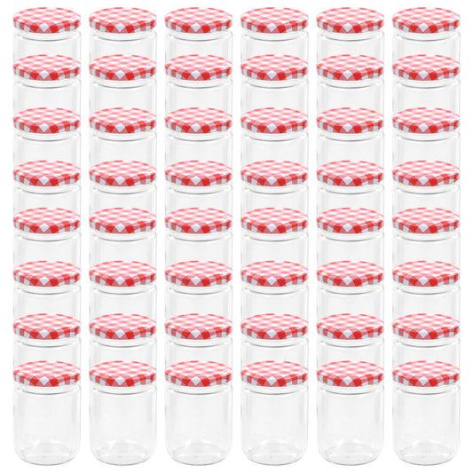 vidaXL Βάζα Μαρμελάδας 48 τεμ. 230 ml Γυάλινα με Κόκκινα/Λευκά Καπάκια