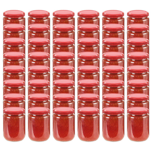 vidaXL Βάζα Μαρμελάδας 48 τεμ. 230 ml Γυάλινα με Κόκκινα Καπάκια