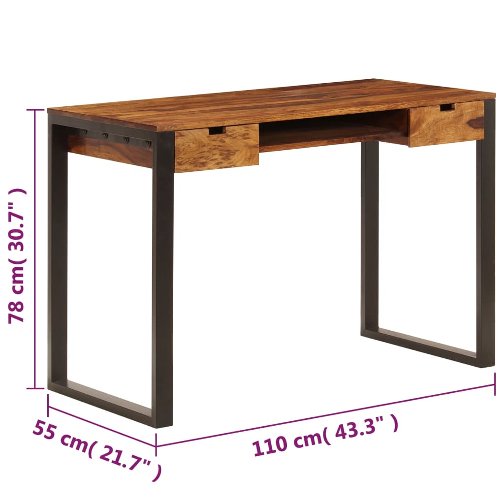 vidaXL Γραφείο 110 x 55 x 78 εκ. από Μασίφ Ξύλο Ακακίας και Ατσάλι