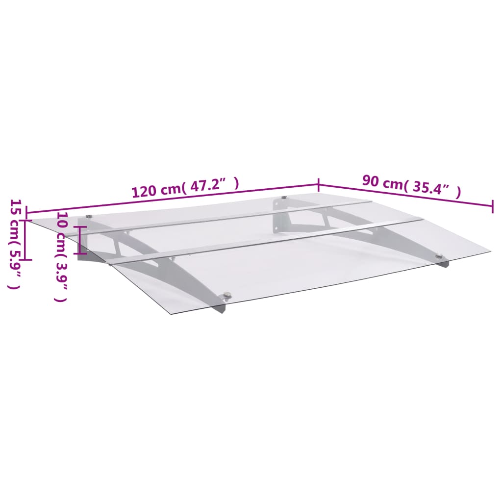 vidaXL Στέγαστρο Πόρτας Ασημί & Διαφανές 120x90 εκ από Πολυκαρβονικό