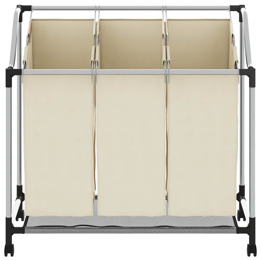 vidaXL Καλάθι Διαχωρισμού Απλύτων με 3 Σάκους Κρεμ από Ατσάλι