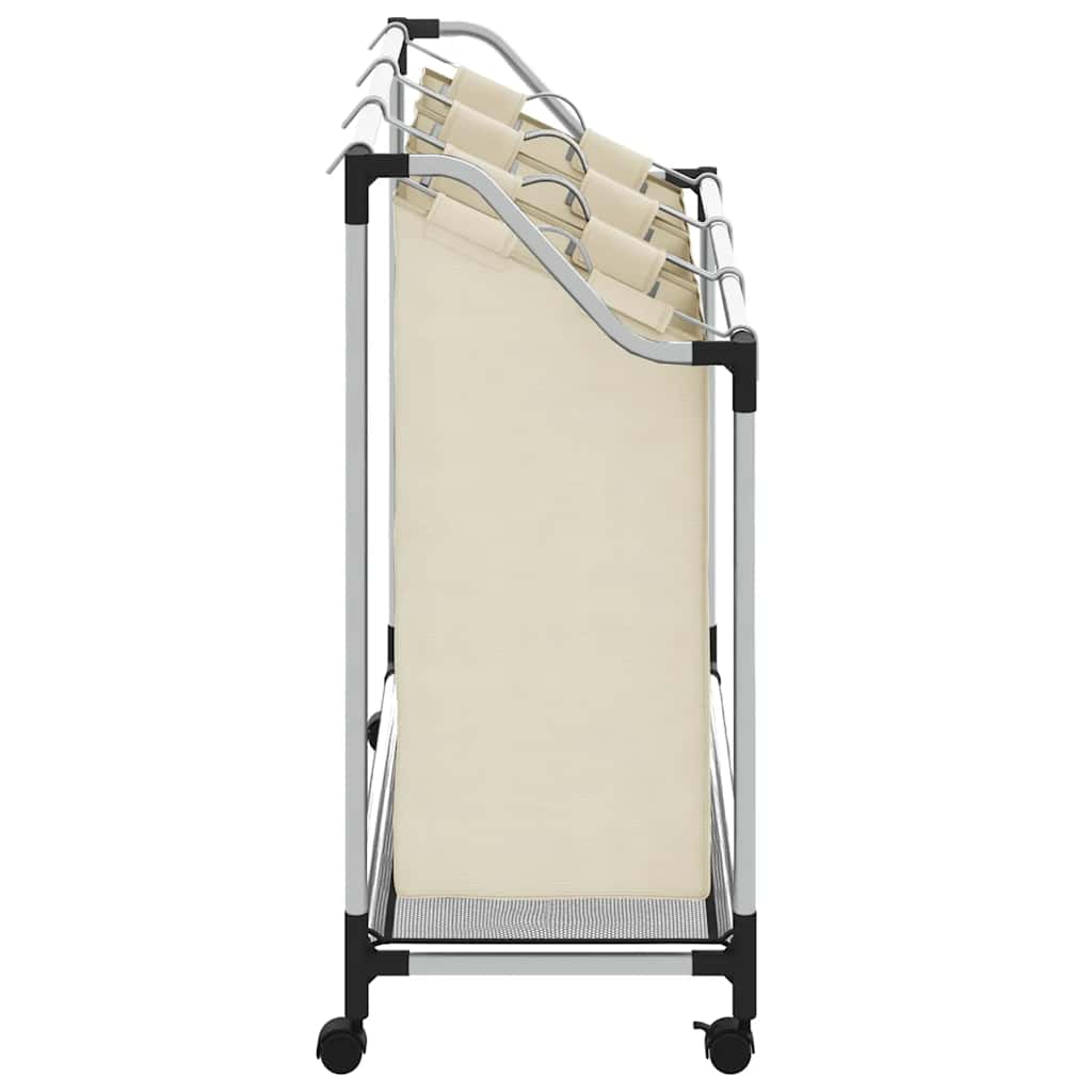 vidaXL Καλάθι Διαχωρισμού Απλύτων με 3 Σάκους Κρεμ από Ατσάλι