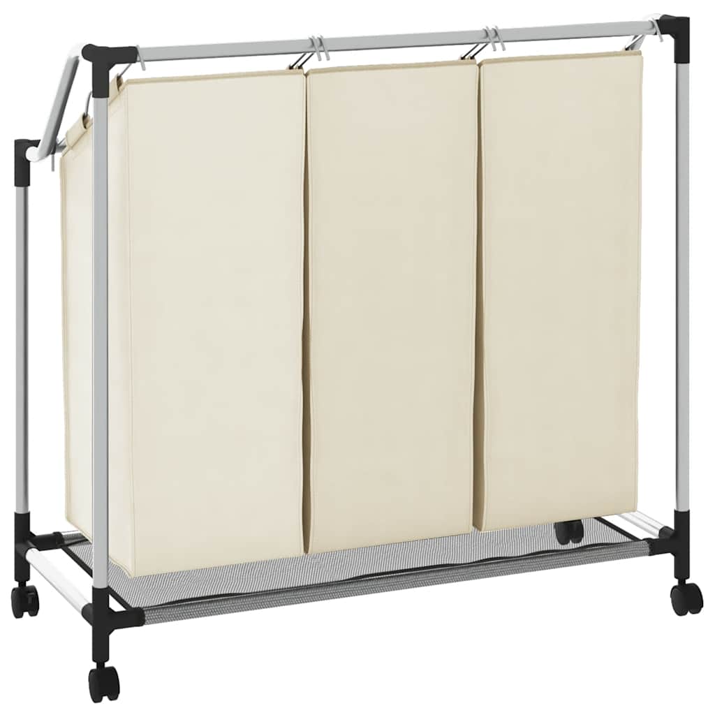 vidaXL Καλάθι Διαχωρισμού Απλύτων με 3 Σάκους Κρεμ από Ατσάλι