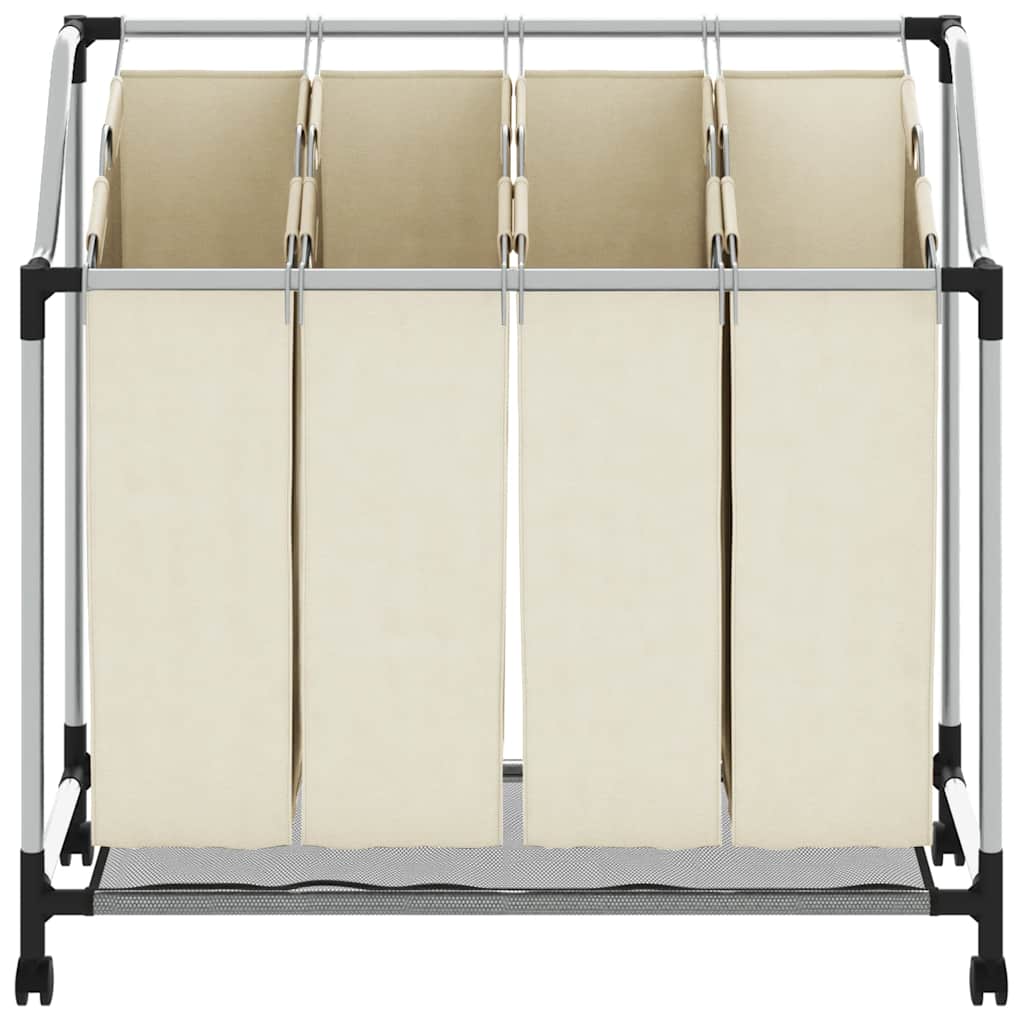 vidaXL Καλάθι Διαχωρισμού Απλύτων με 4 Σάκους Κρεμ από Ατσάλι