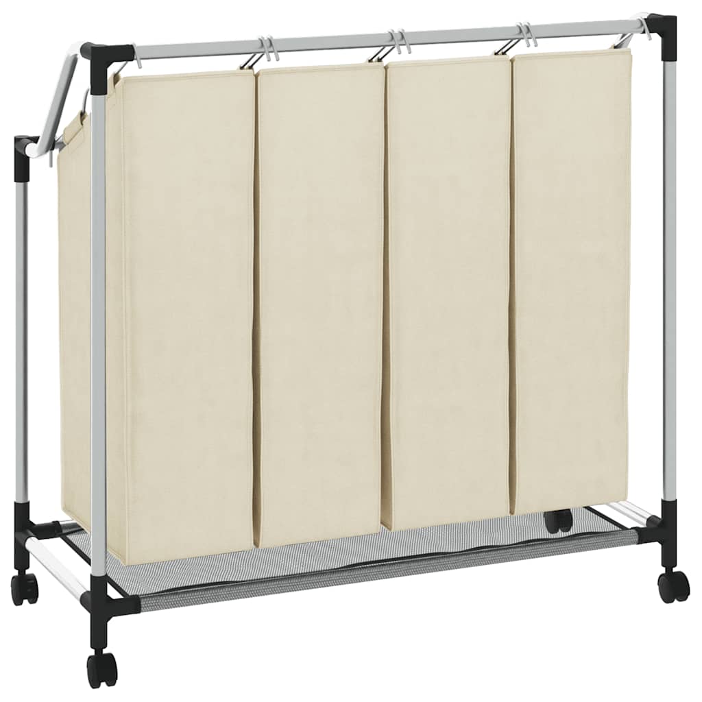 vidaXL Καλάθι Διαχωρισμού Απλύτων με 4 Σάκους Κρεμ από Ατσάλι