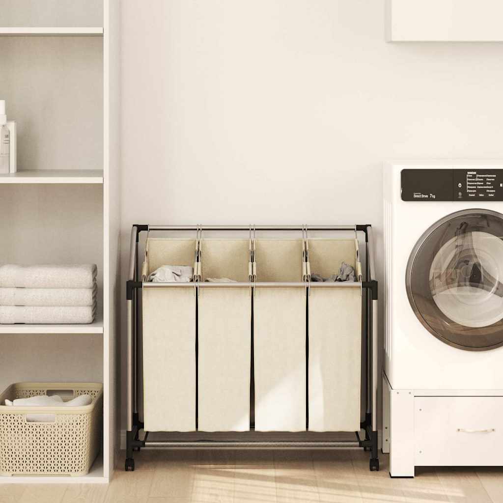 vidaXL Καλάθι Διαχωρισμού Απλύτων με 4 Σάκους Κρεμ από Ατσάλι