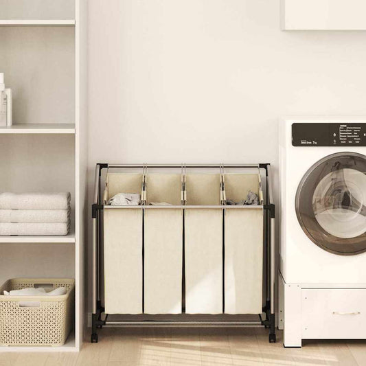 vidaXL Καλάθι Διαχωρισμού Απλύτων με 4 Σάκους Κρεμ από Ατσάλι