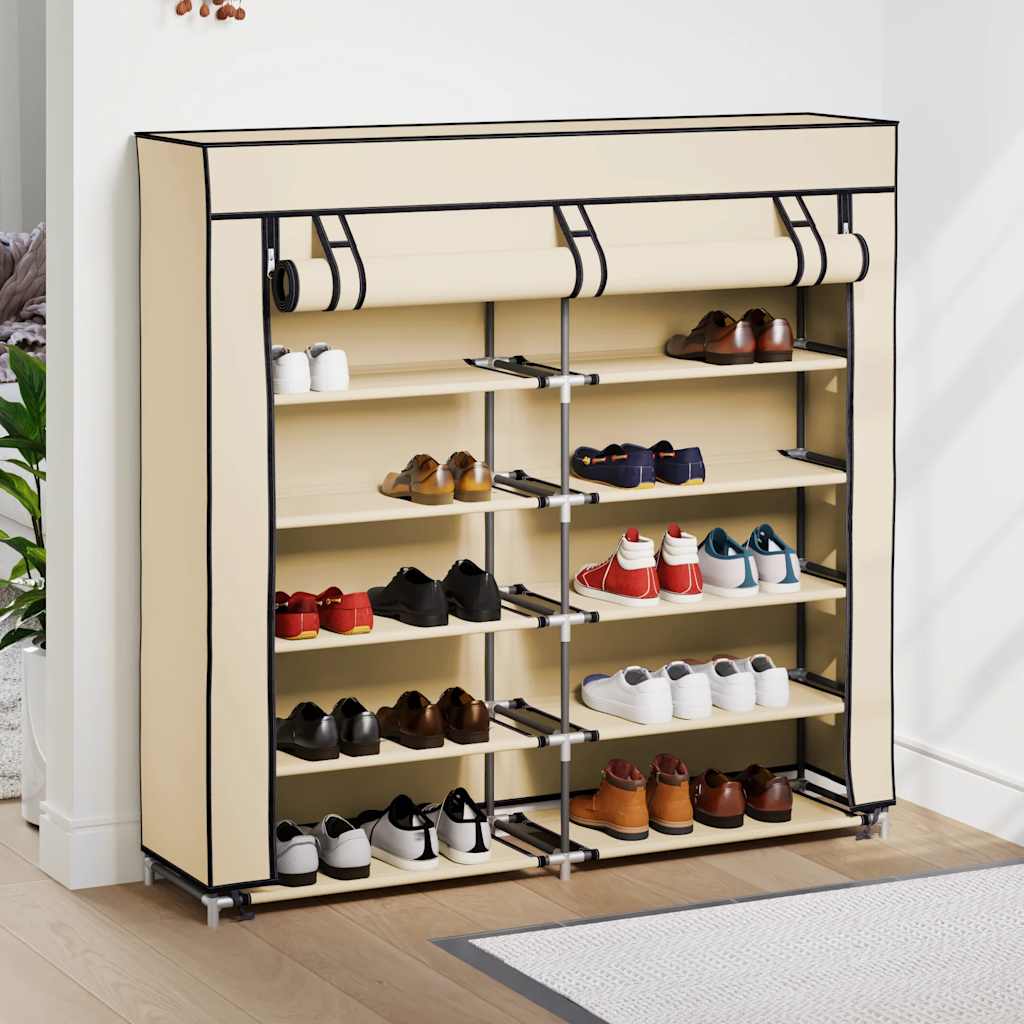 vidaXL Παπουτσοθήκη με Κάλυμμα Κρεμ 115x28x110 εκ. Ύφασμα