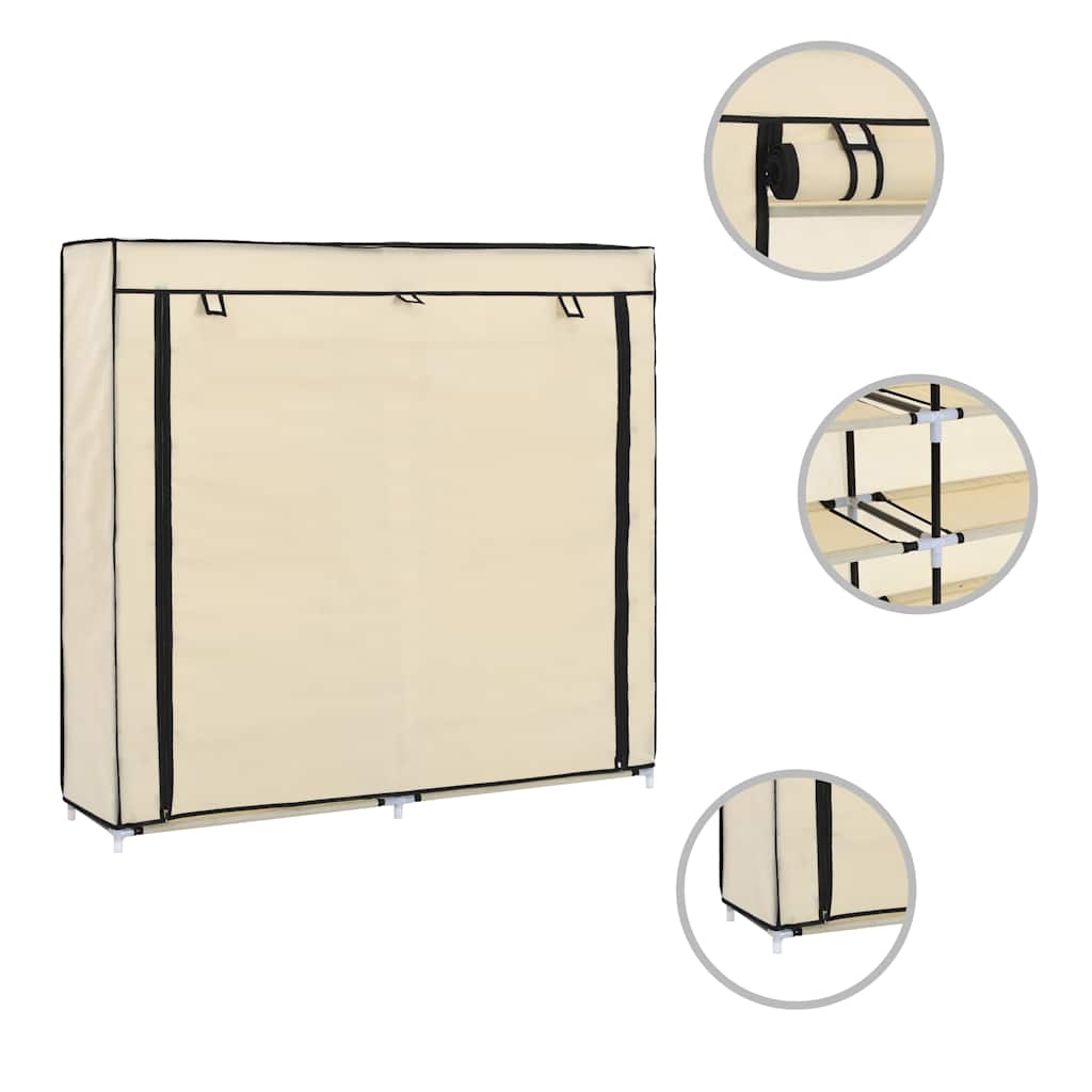 vidaXL Παπουτσοθήκη με Κάλυμμα Κρεμ 115x28x110 εκ. Ύφασμα