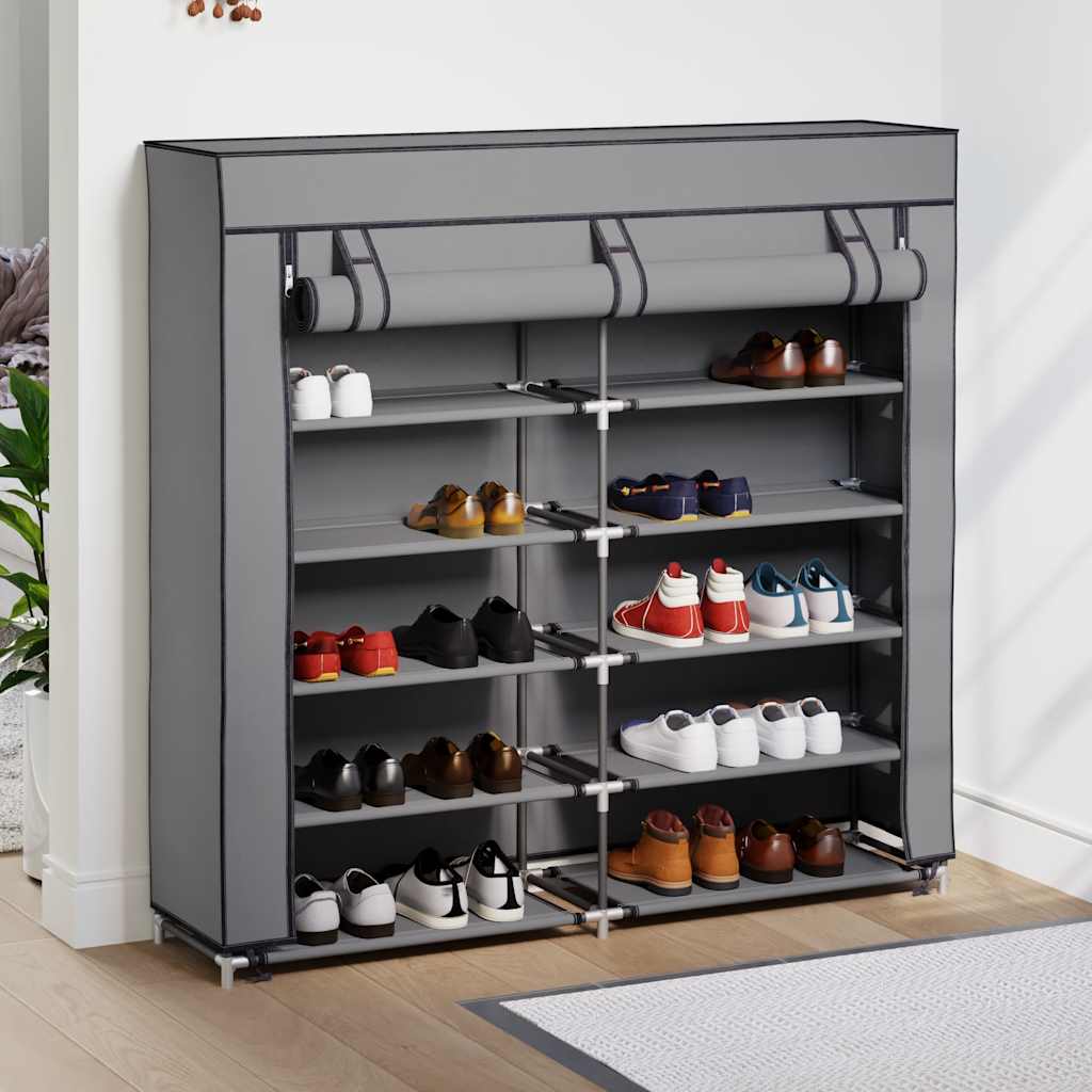 vidaXL Παπουτσοθήκη με Κάλυμμα Γκρι 115x28x110 εκ. Υφασμάτινη
