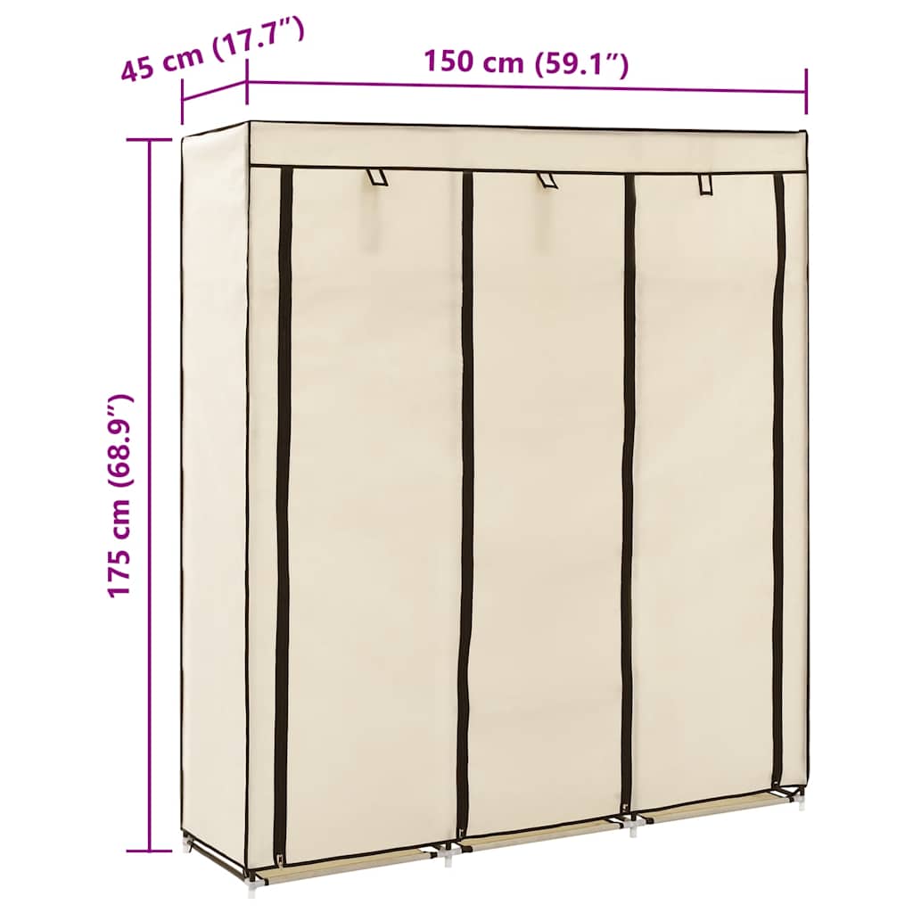 vidaXL Ντουλάπα με Χωρίσματα και Ράβδους, Μπεζ 150x45x175 εκ. από Ύφασμα