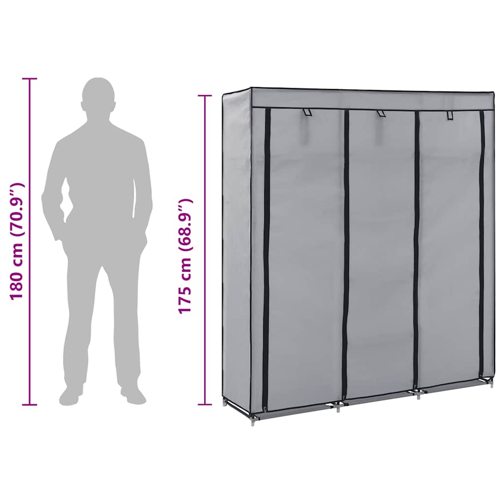 vidaXL Ντουλάπα με Χωρίσματα και Ράβδους Γκρι 150x45x175 εκ. Ύφασμα
