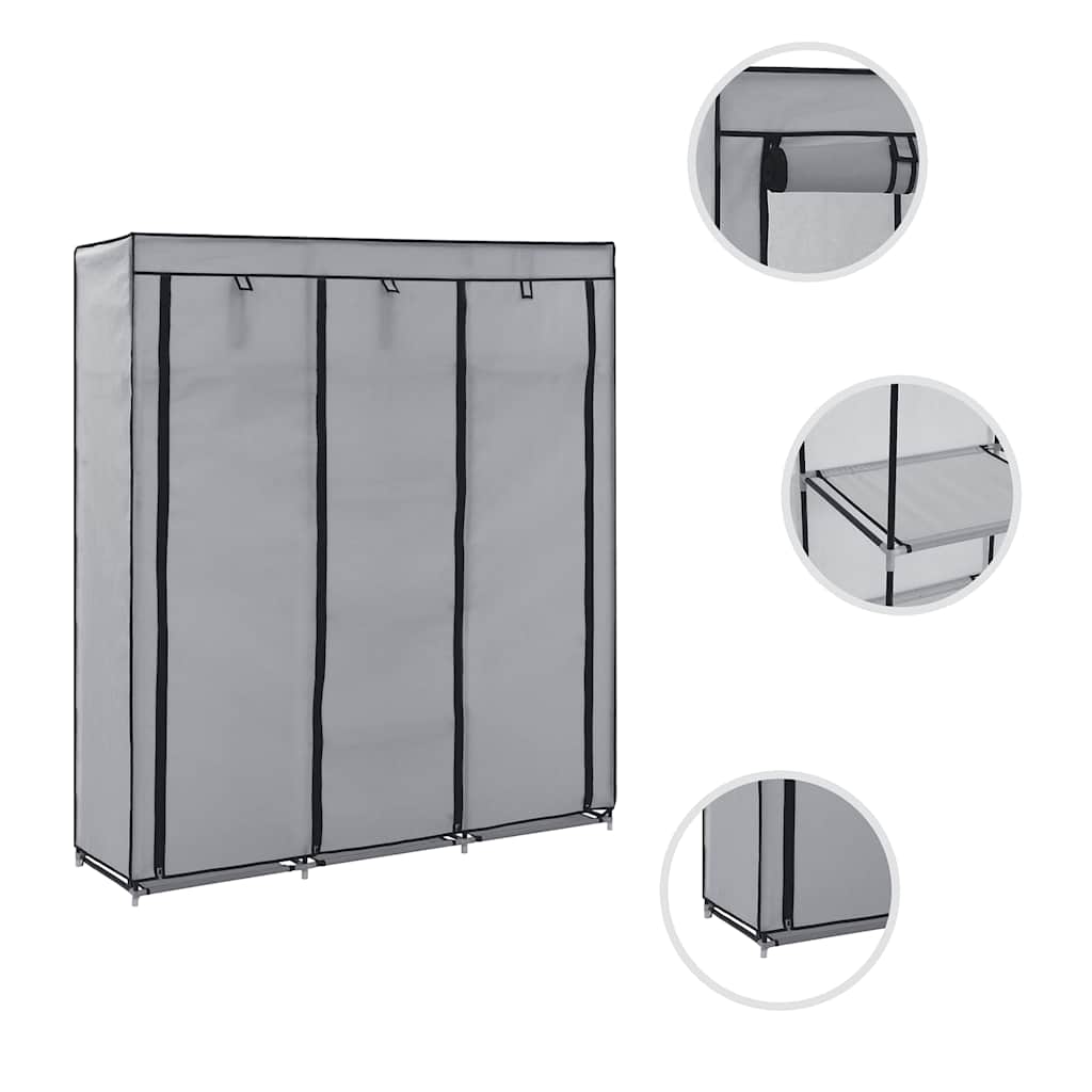vidaXL Ντουλάπα με Χωρίσματα και Ράβδους Γκρι 150x45x175 εκ. Ύφασμα