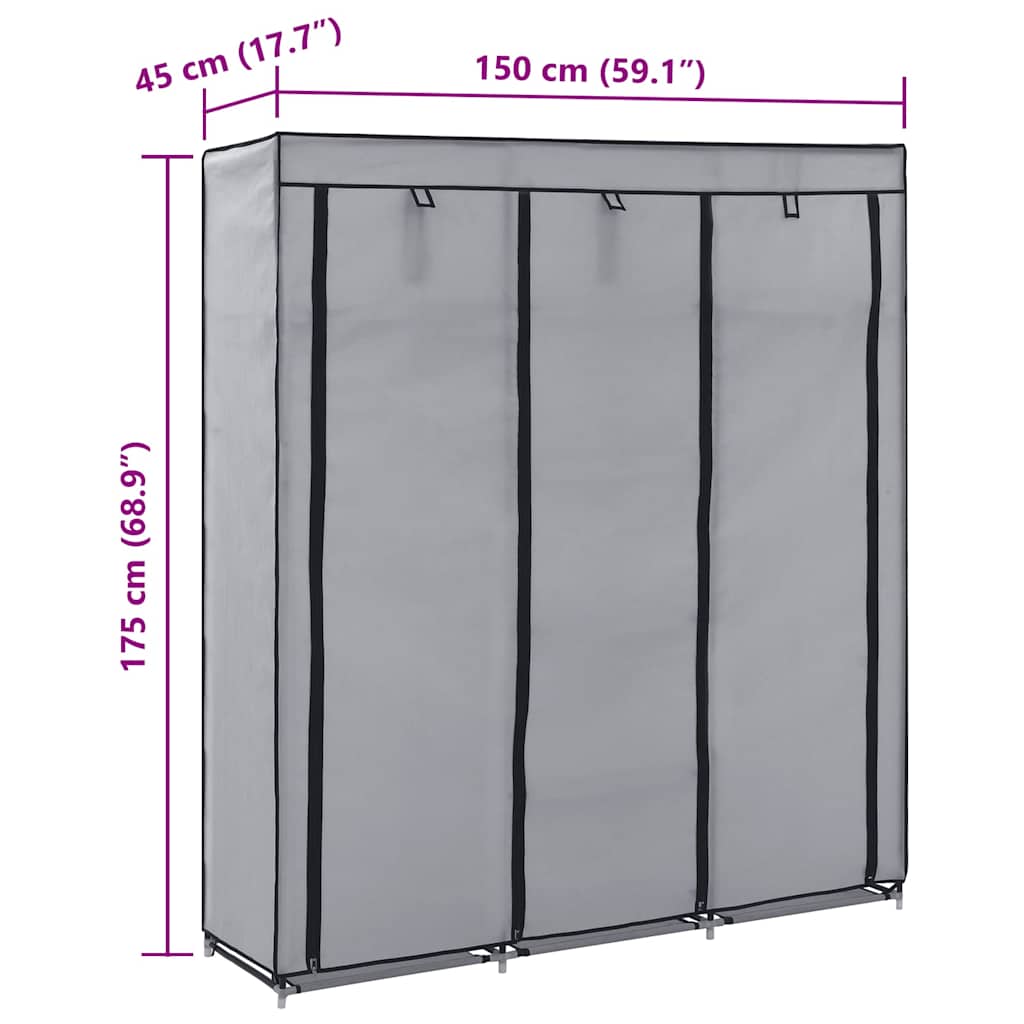 vidaXL Ντουλάπα με Χωρίσματα και Ράβδους Γκρι 150x45x175 εκ. Ύφασμα