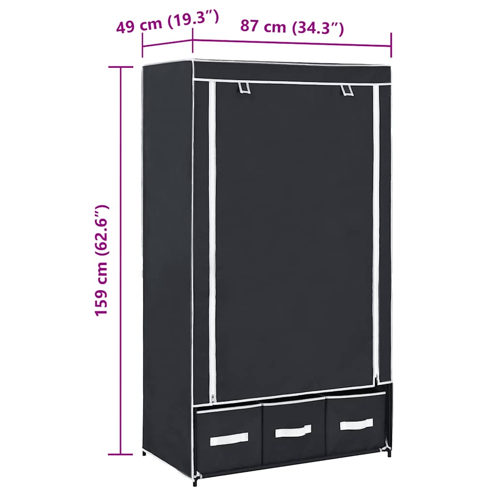 vidaXL Ντουλάπα Μαύρη 87x49x159 εκ. από Ύφασμα