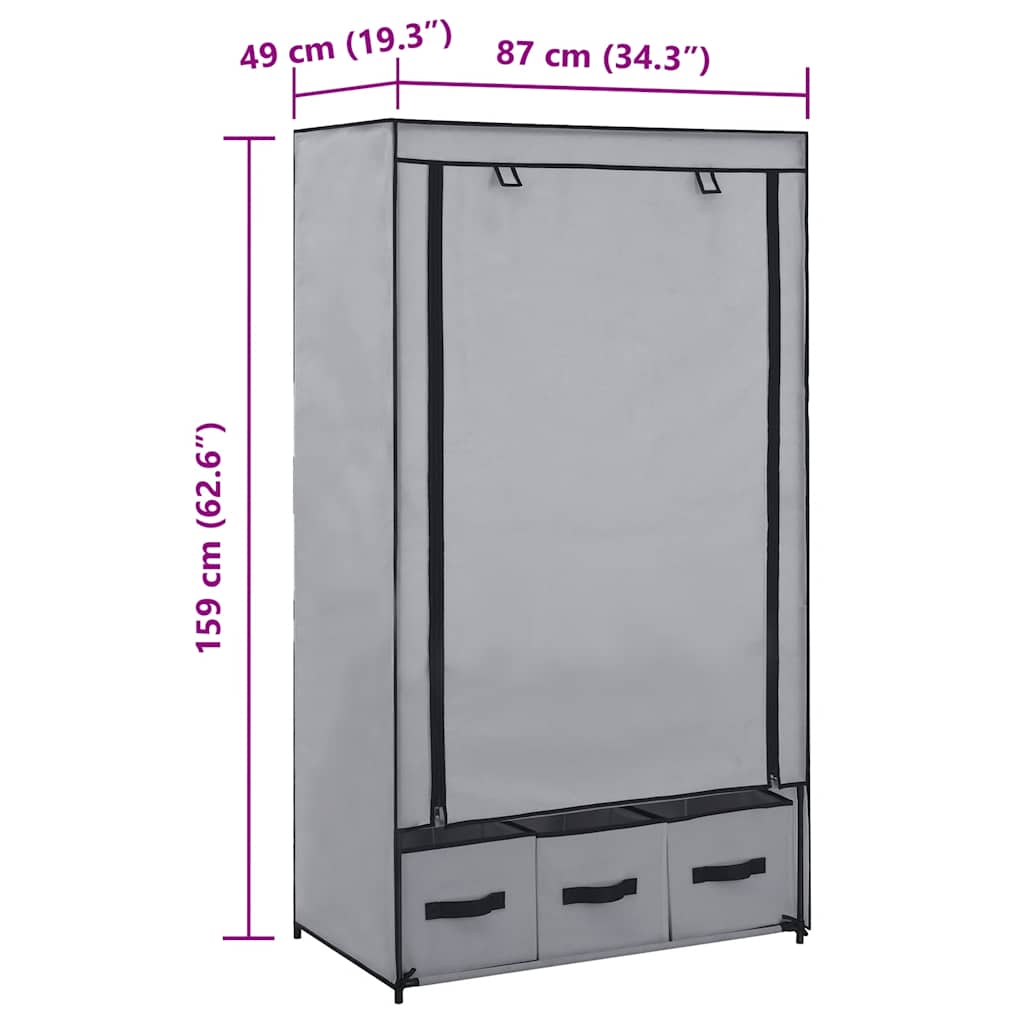 vidaXL Ντουλάπα Γκρι 87x49x159 εκ. Ύφασμα