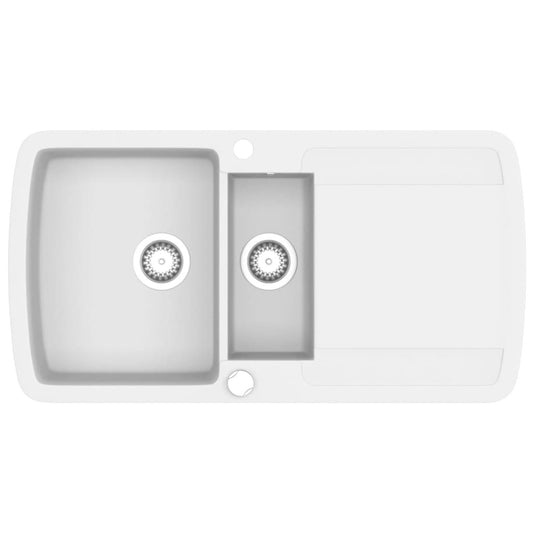 vidaXL Νεροχύτης με Διπλή Γούρνα Λευκός Γρανιτένιος