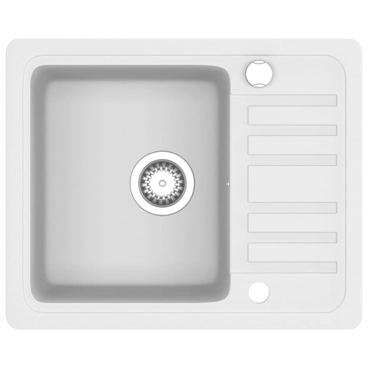 vidaXL Νεροχύτης με Μονή Γούρνα Λευκός Γρανιτένιος