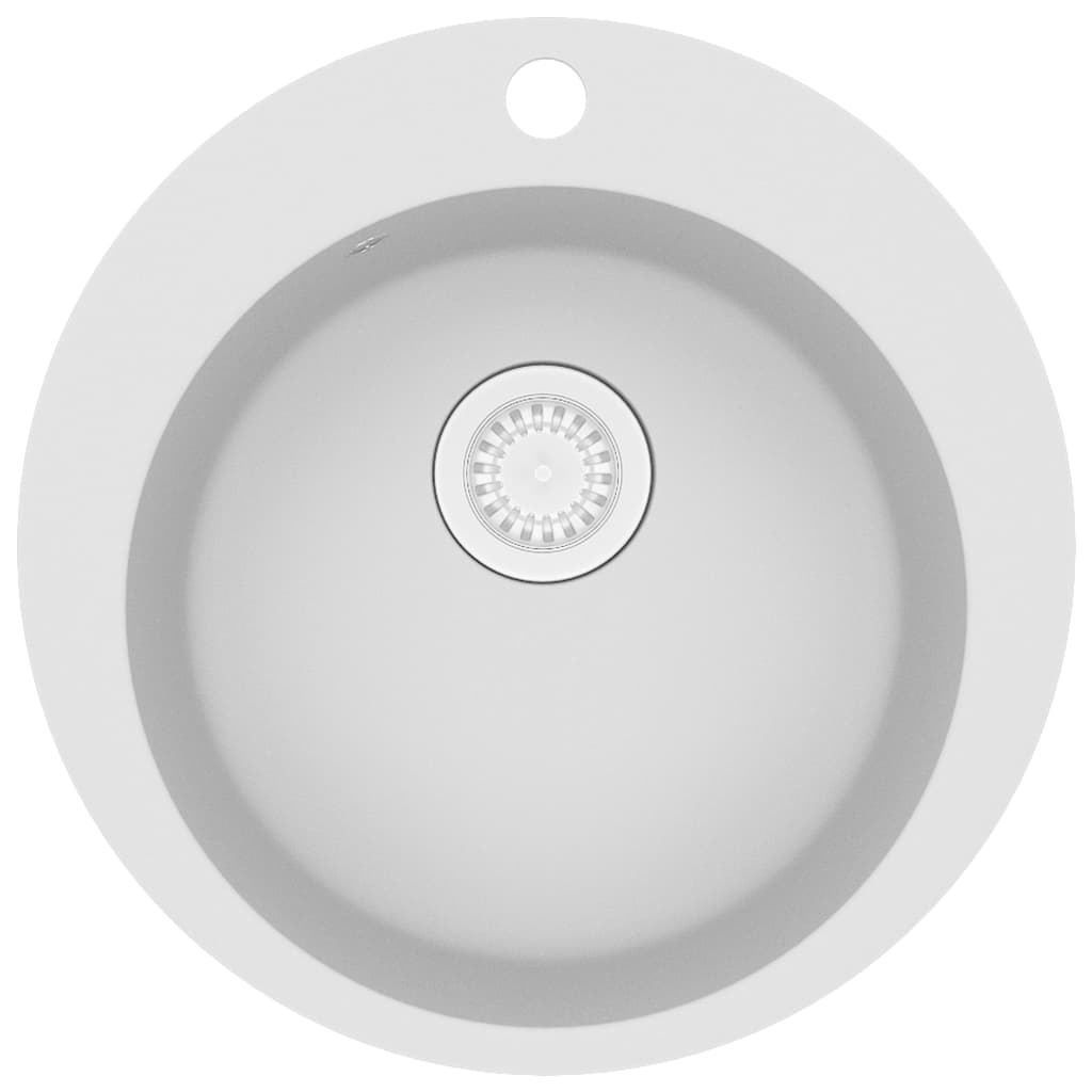 vidaXL Νεροχύτης με Μονή Γούρνα Στρογγυλός Λευκός Γρανιτένιος