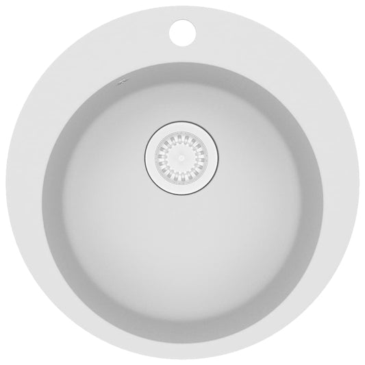 vidaXL Νεροχύτης με Μονή Γούρνα Στρογγυλός Λευκός Γρανιτένιος