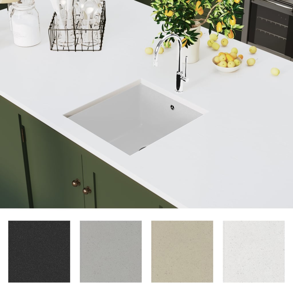 vidaXL Νεροχύτης με Μονή Γούρνα Λευκός Γρανιτένιος