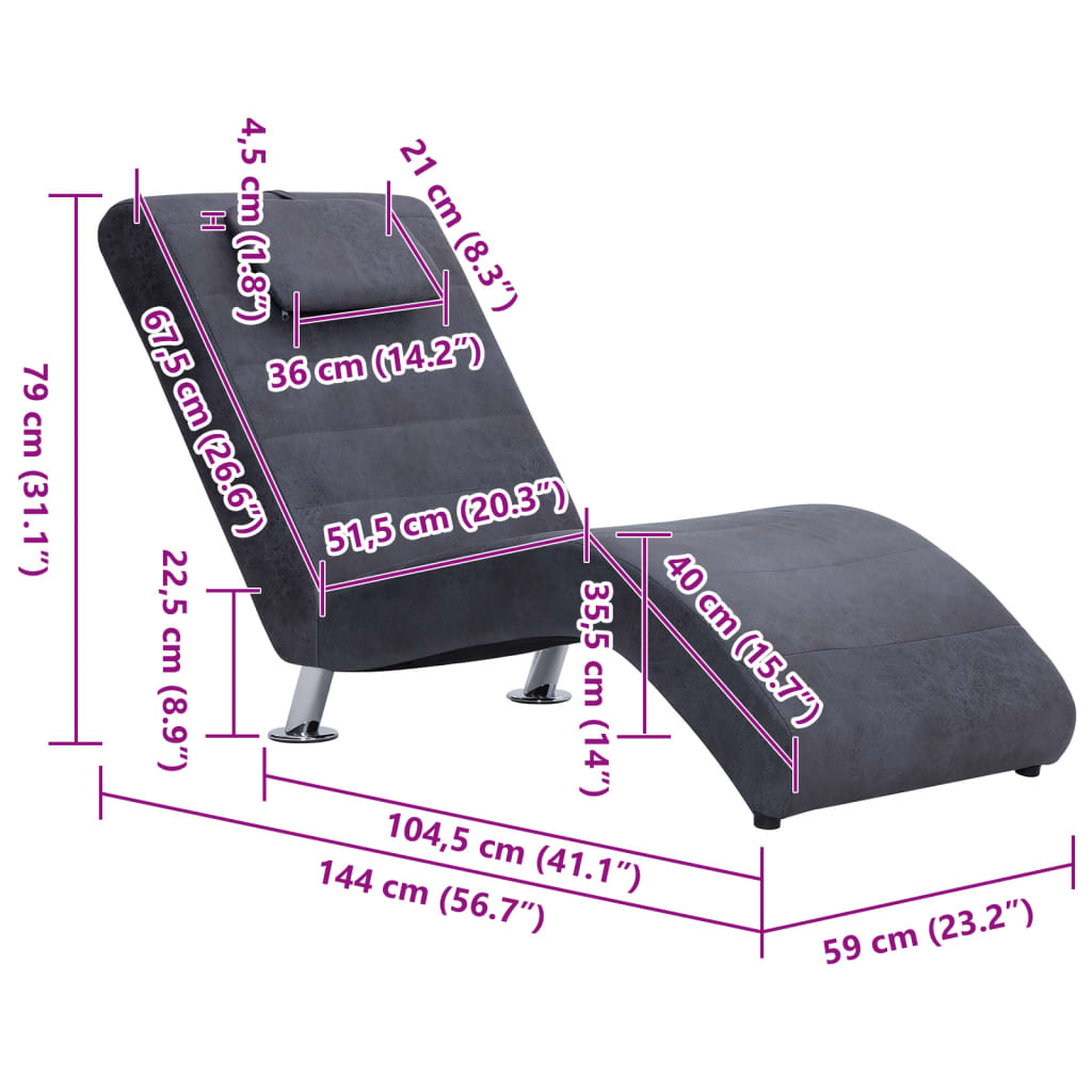 vidaXL Ανάκλιντρο Γκρι από Συνθετικό Καστόρι με Μαξιλάρι