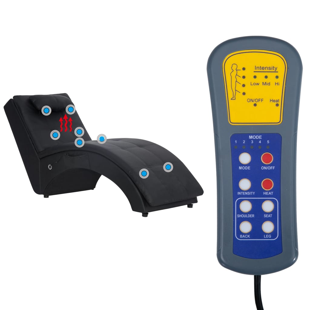 vidaXL Πολυθρόνα/Ανάκλιντρο Μασάζ Μαύρη Συνθετικό Δέρμα με Μαξιλάρι