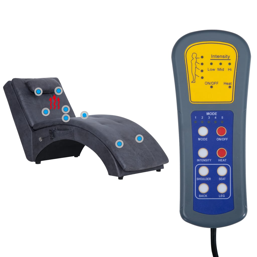 vidaXL Πολυθρόνα/Ανάκλιντρο Μασάζ Γκρι Συνθετικό Καστόρι με Μαξιλάρι