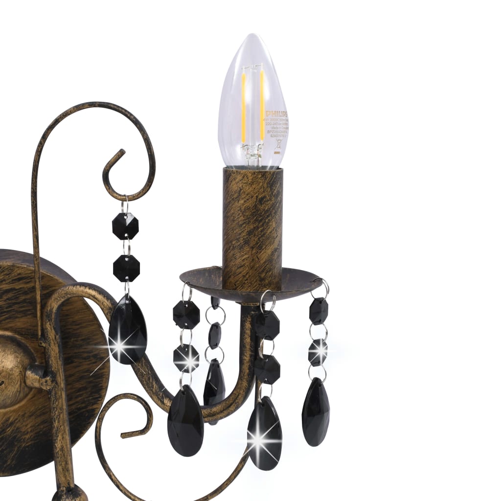 vidaXL Φωτιστικό Τοίχου με Χάντρες Αντικέ Μαύρο 2 x Λαμπτήρες Ε14