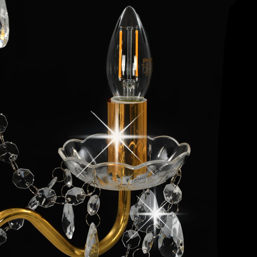 vidaXL Πολυέλαιος με Χάντρες Στρογγυλός Χρυσός με 3 Ντουί Ε14