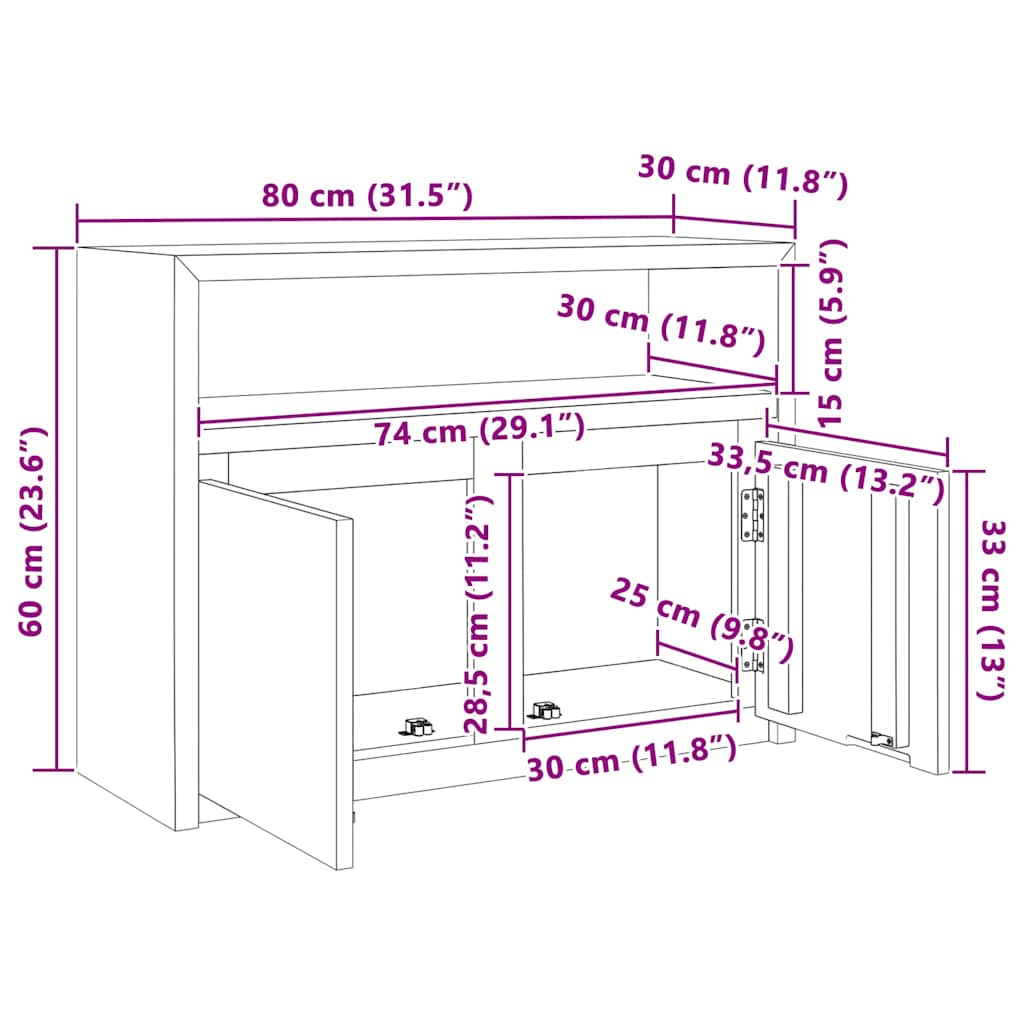 vidaXL Ντουλάπι με Συρτάρια 80 x 30 x 60 εκ. από Μασίφ Ξύλο Teak